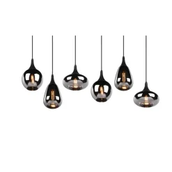 Hanglamp LUMINA, 6-lamps, zwart/chroom, glas