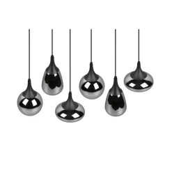 Hanglamp LUMINA, 6-lamps, zwart/chroom, glas