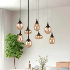 Hanglamp LUMINA, 8-lamps, zwart/oranje, glas