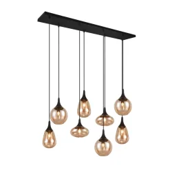 Hanglamp LUMINA, 8-lamps, zwart/oranje, glas