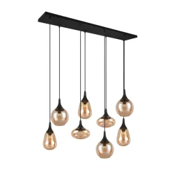 Hanglamp LUMINA, 8-lamps, zwart/oranje, glas