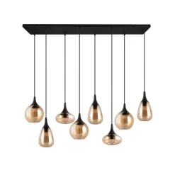 Hanglamp LUMINA, 8-lamps, zwart/oranje, glas