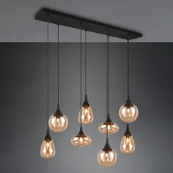Hanglamp LUMINA, 8-lamps, zwart/oranje, glas
