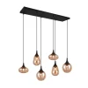 Hanglamp LUMINA, 6-lamps, zwart/oranje, glas