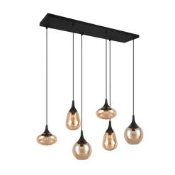 Hanglamp LUMINA, 6-lamps, zwart/oranje, glas