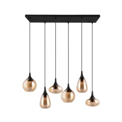 Hanglamp LUMINA, 6-lamps, zwart/oranje, glas