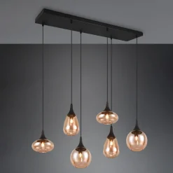 Hanglamp LUMINA, 6-lamps, zwart/oranje, glas
