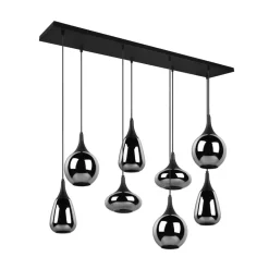 Hanglamp LUMINA, 8-lamps, zwart/chroom, glas