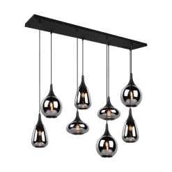 Hanglamp LUMINA, 8-lamps, zwart/chroom, glas
