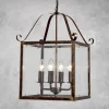Hanglamp Manto, hoekig, goud antiek, 4-lamps