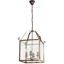 Hanglamp Manto, hoekig, goud antiek, 4-lamps