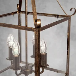 Hanglamp Manto, hoekig, goud antiek, 4-lamps