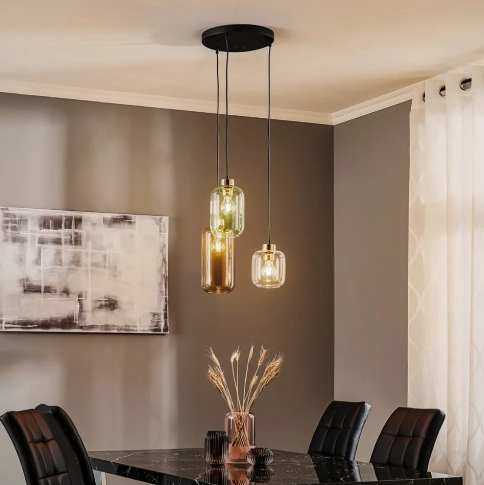 Hanglamp Marco Green, 3-lamps helder/groen/bruin