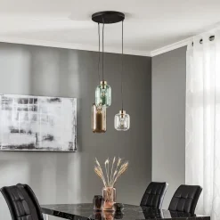 Hanglamp Marco Green, 3-lamps helder/groen/bruin