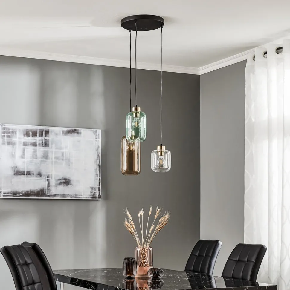 Hanglamp Marco Green, 3-lamps helder/groen/bruin