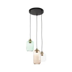 Hanglamp Marco Green, 3-lamps helder/groen/bruin
