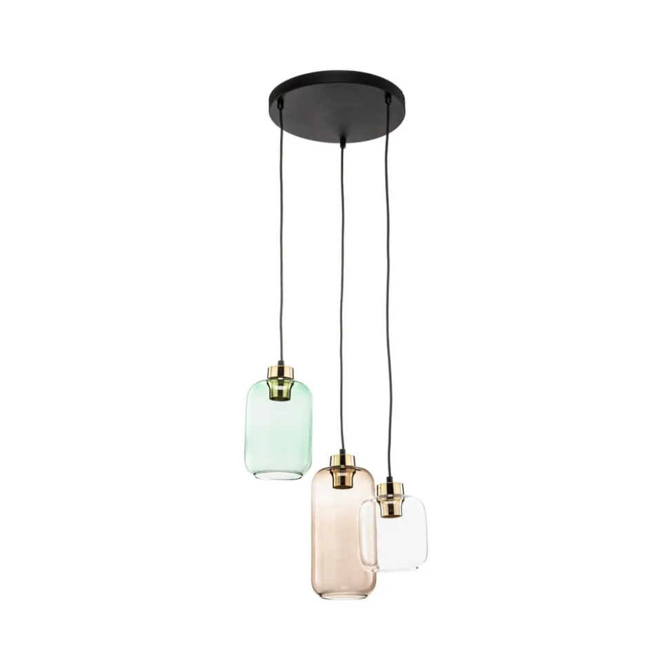 Hanglamp Marco Green, 3-lamps helder/groen/bruin
