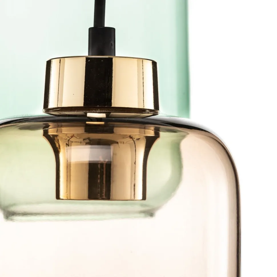 Hanglamp Marco Green, 3-lamps helder/groen/bruin