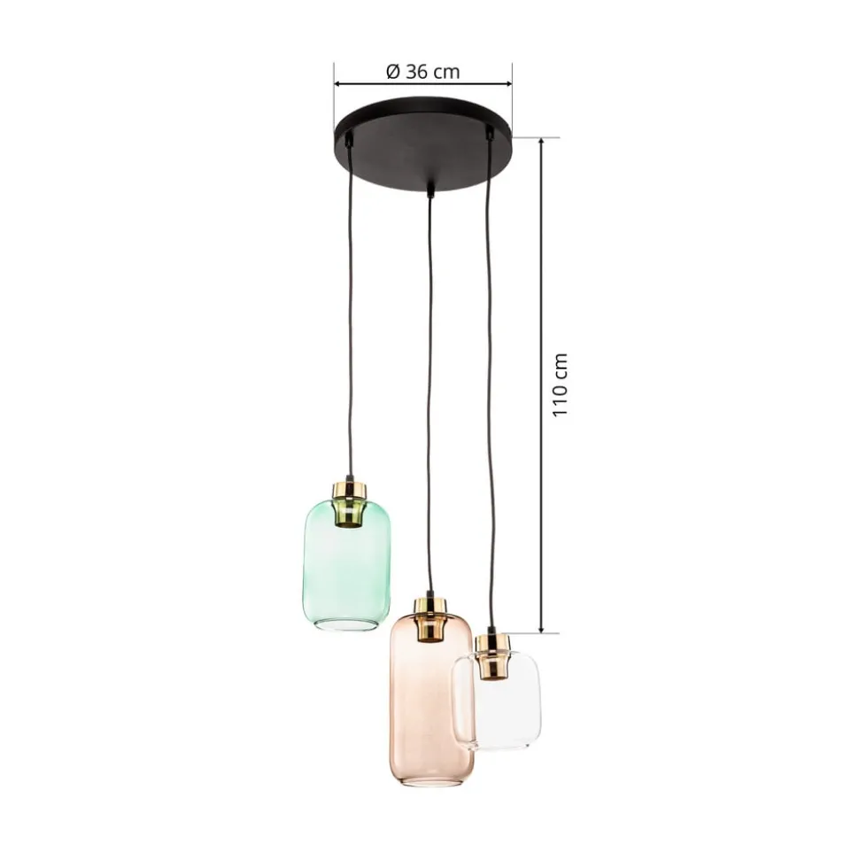 Hanglamp Marco Green, 3-lamps helder/groen/bruin