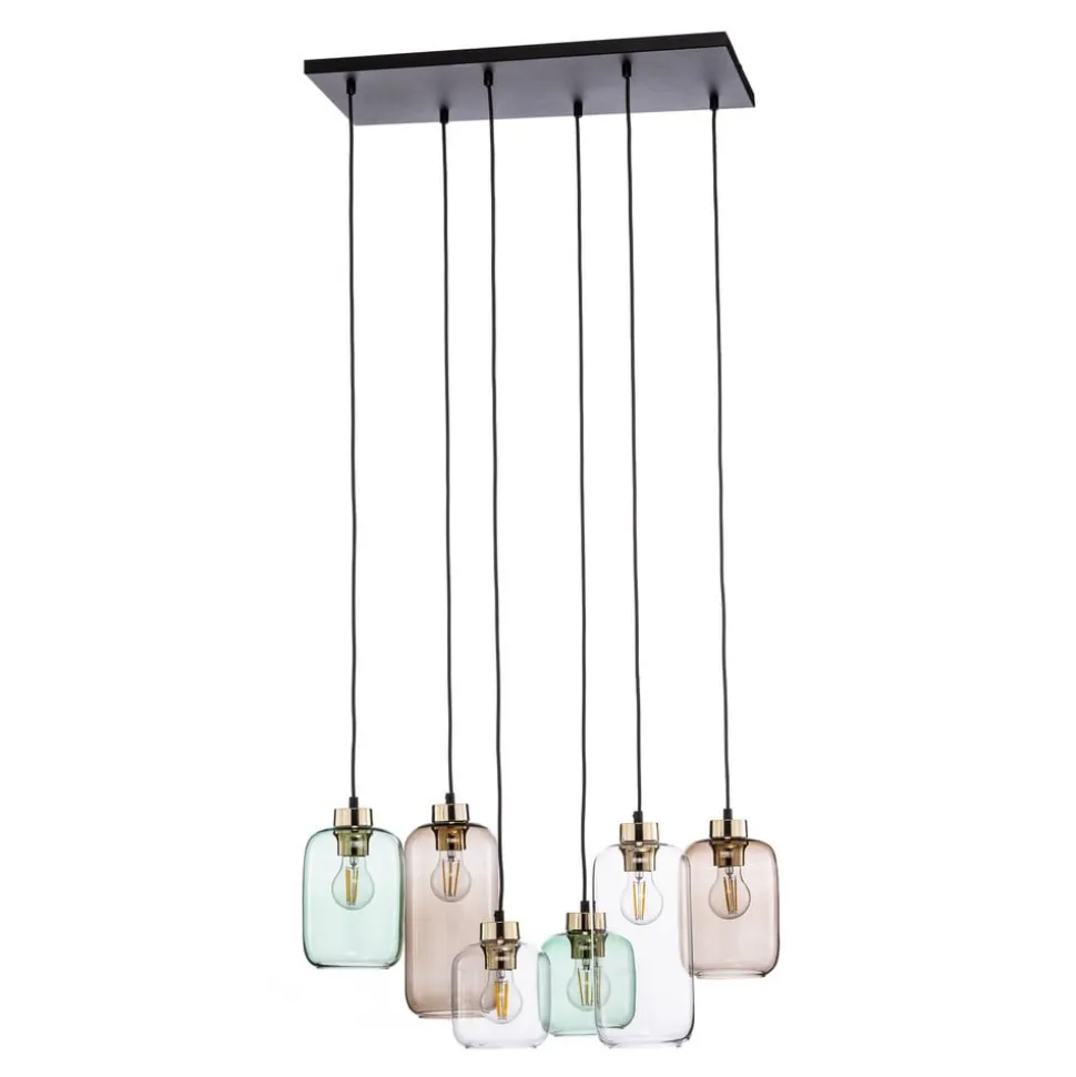 Hanglamp Marco Green, 6-lamps helder/groen/bruin