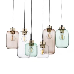 Hanglamp Marco Green, 6-lamps helder/groen/bruin