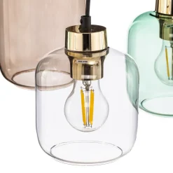 Hanglamp Marco Green, 6-lamps helder/groen/bruin