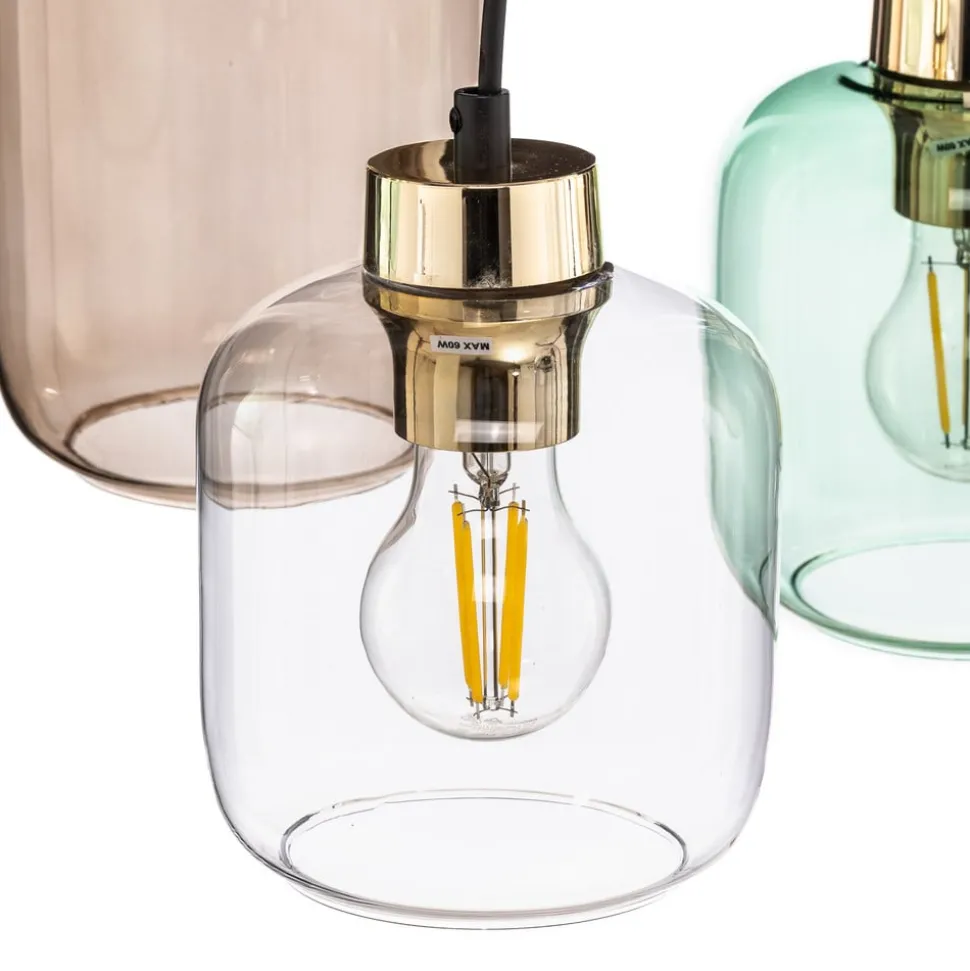 Hanglamp Marco Green, 6-lamps helder/groen/bruin