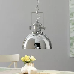 Hanglamp metaal, industrieel ontwerp, chroomkleurig