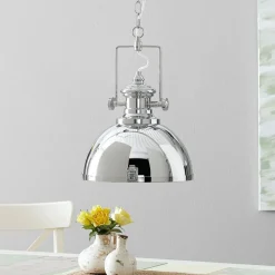 Hanglamp metaal, industrieel ontwerp, chroomkleurig
