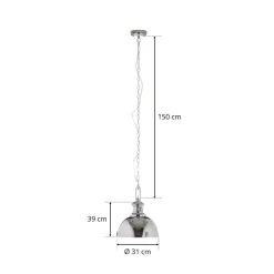 Hanglamp metaal, industrieel ontwerp, chroomkleurig