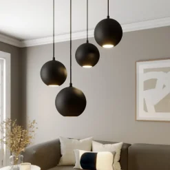 Hanglamp Midnight zwart 4-lamps rond
