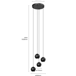 Hanglamp Midnight zwart 4-lamps rond