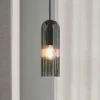 Hanglamp Miella, geribbeld glas, rookgrijs/zwart