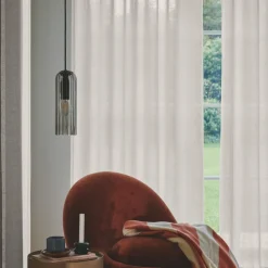 Hanglamp Miella, geribbeld glas, rookgrijs/zwart