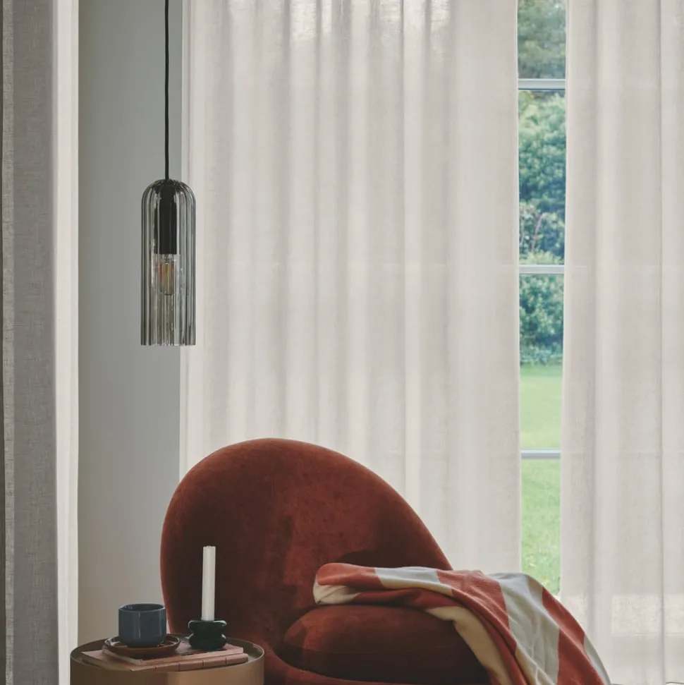 Hanglamp Miella, geribbeld glas, rookgrijs/zwart