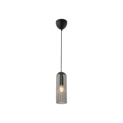 Hanglamp Miella, geribbeld glas, rookgrijs/zwart