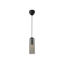 Hanglamp Miella, geribbeld glas, rookgrijs/zwart