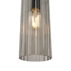 Hanglamp Miella, geribbeld glas, rookgrijs/zwart