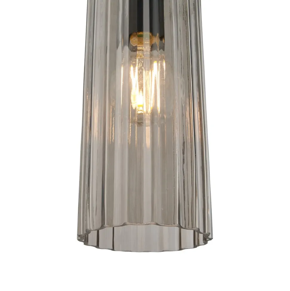 Hanglamp Miella, geribbeld glas, rookgrijs/zwart
