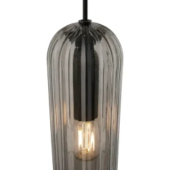 Hanglamp Miella, geribbeld glas, rookgrijs/zwart