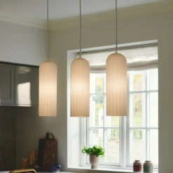 Hanglamp Miella, 3-lamps, geribbeld glas, gesatineerd/wit