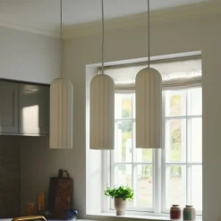 Hanglamp Miella, 3-lamps, geribbeld glas, gesatineerd/wit