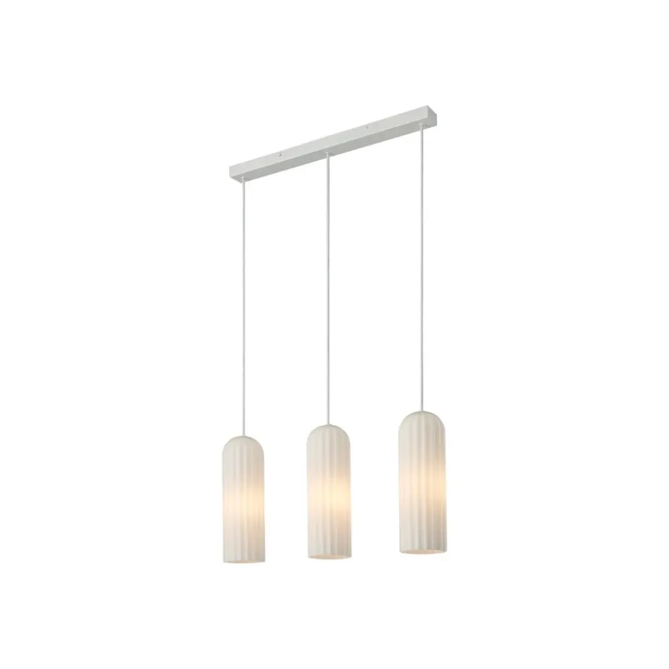 Hanglamp Miella, 3-lamps, geribbeld glas, gesatineerd/wit
