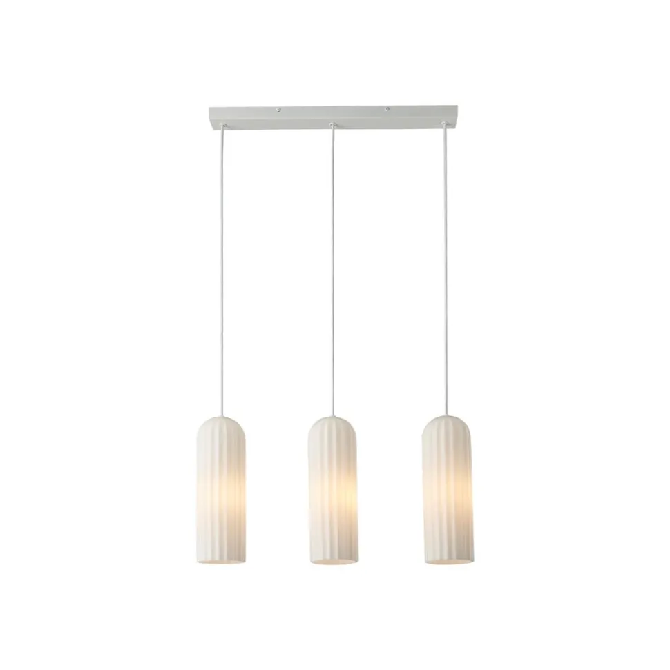 Hanglamp Miella, 3-lamps, geribbeld glas, gesatineerd/wit