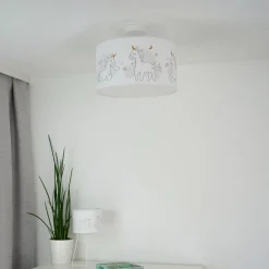 Hanglamp Mila, Ø 35 cm, stof, eenhoorns, E27