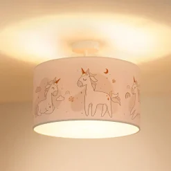 Hanglamp Mila, Ø 35 cm, stof, eenhoorns, E27