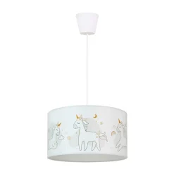 Hanglamp Mila, Ø 35 cm, wit, stof, eenhoorns, E27