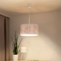Hanglamp Mila, Ø 35 cm, wit, stof, eenhoorns, E27