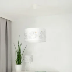Hanglamp Mila, Ø 35 cm, wit, stof, eenhoorns, E27