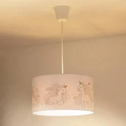 Hanglamp Mila, Ø 35 cm, wit, stof, eenhoorns, E27